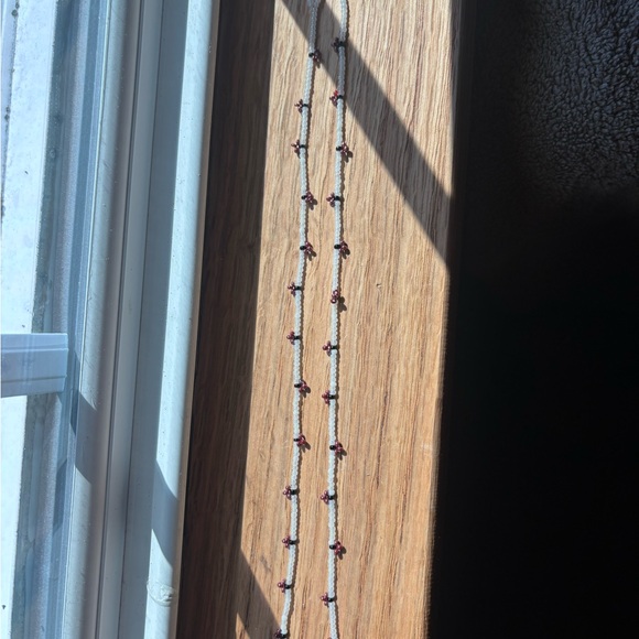 Handmade White Seed Bead Necklace with Garnet Accent - Picture 4 of 4